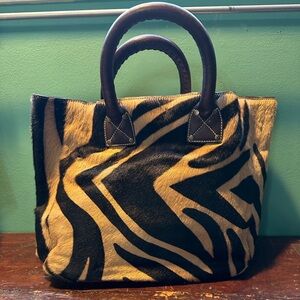Vintage club Monaco Black Leather zebra hide  Shoulder Bag Purse